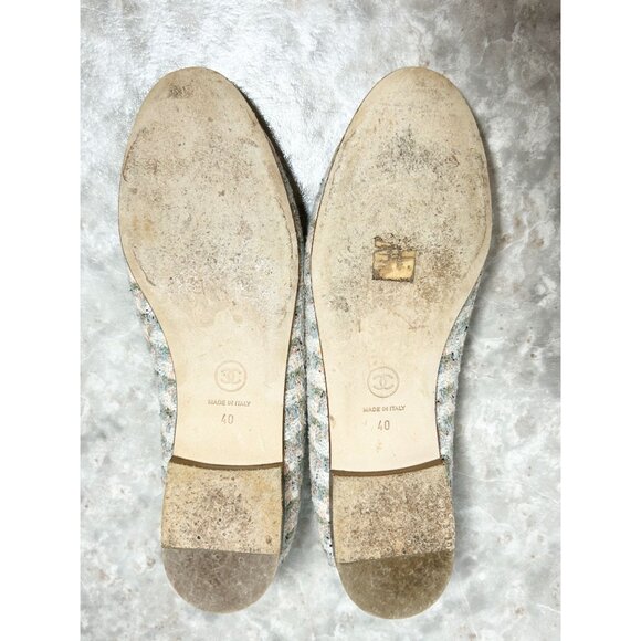 Chanel Interlocking CC Logo Multicolor Pastel Tweed Ballet Flats - Sz EU40 (9.5) - Picture 6 of 8